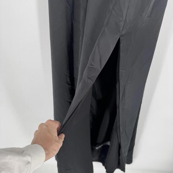 Free People dress large L black satin halter maxi formal dance party minimalist - Picture 5 of 11